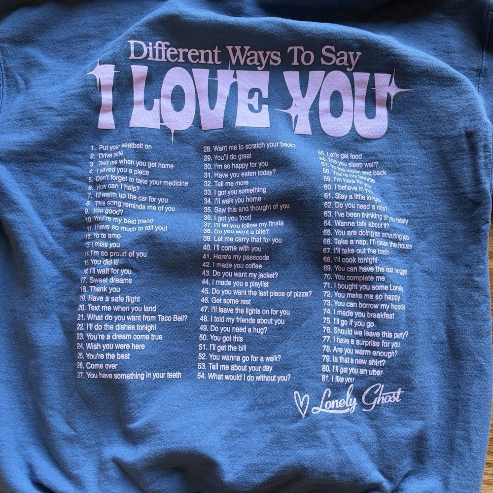 Lonely Ghost Hoodie Large Blue Want To Go For A Walk Puff Print Streetwear Indie - Picture 8 of 16